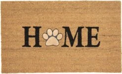 Clayre & Eef Deurmat 75x45 Cm Bruin Zwart Kokosvezel Pvc Rechthoek Hondenpootjes Home Kokosmat Mat Schoonloopmat