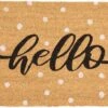 Clayre & Eef Deurmat 75x45 Cm Bruin Zwart Kokosvezel Pvc Rechthoek Bolletjes Hello Kokosmat Mat Schoonloopmat -Clayre & Eef 1200x732 2