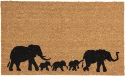 Clayre & Eef Deurmat 75x45 Cm Bruin Kokosvezel Rubber Rechthoek Olifanten Kokosmat Mat Schoonloopmat