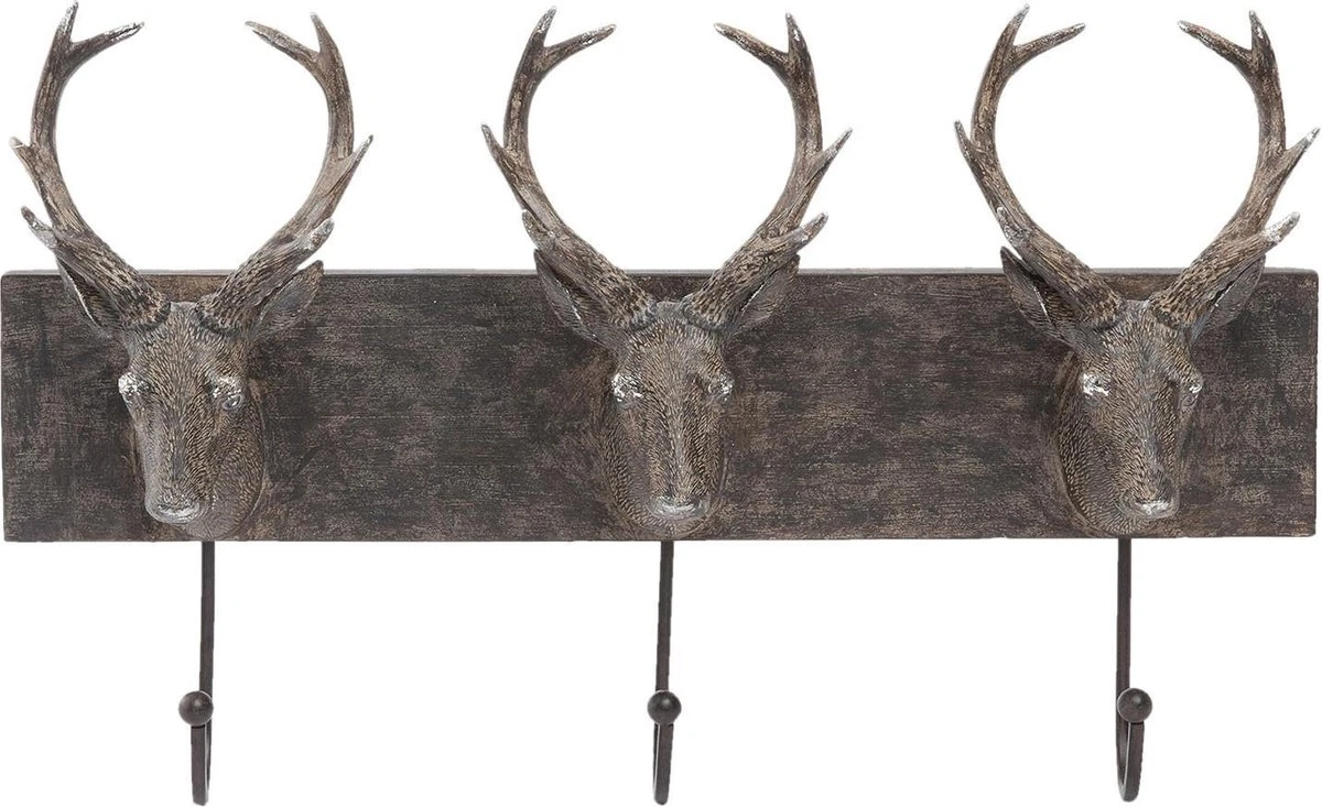 Clayre & Eef Wandkapstok 44*10*28 Cm Bruin Kunststof / Ijzer Herten 3 Clayre & Eef Wandkapstok 44*10*28 Cm Bruin Kunststof / Ijzer Herten