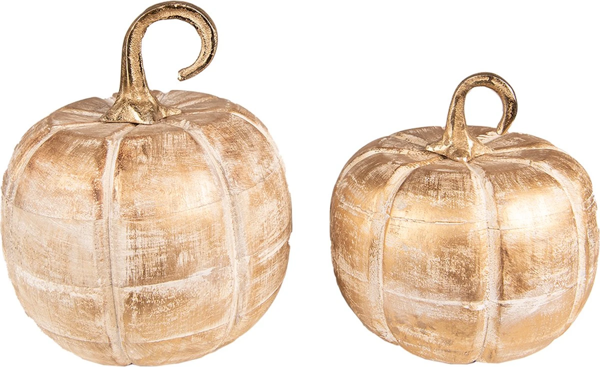 Clayre & Eef Decoratie Pompoen 20 Cm Goudkleurig Hout Decoratief Figuur Decoratieve Accessoires Woonaccessoires 4 Clayre & Eef Decoratie Pompoen 20 Cm Goudkleurig Hout Decoratief Figuur Decoratieve Accessoires Woonaccessoires - Afbeelding 2