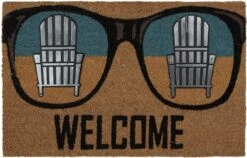 Clayre & Eef Deurmat 75x45 Cm Bruin Blauw Kokosvezel Rubber Rechthoek Brillen Welcome Kokosmat Mat Schoonloopmat