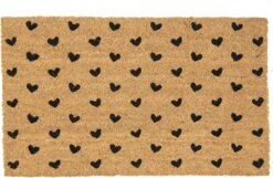 Clayre & Eef Deurmat 75x45 Cm Bruin Zwart Kokosvezel Pvc Rechthoek Harten Kokosmat Mat Schoonloopmat