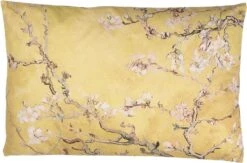 Clayre & Eef Sierkussen 60x40 Cm Geel Polyester Rechthoek Bloesemtakken Kussenhoes Met Kussenvulling