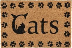 Clayre & Eef Deurmat Binnen 60*40*1 Cm Bruin Kokosvezel, Rubber Rechthoek Cats Droogloopmat