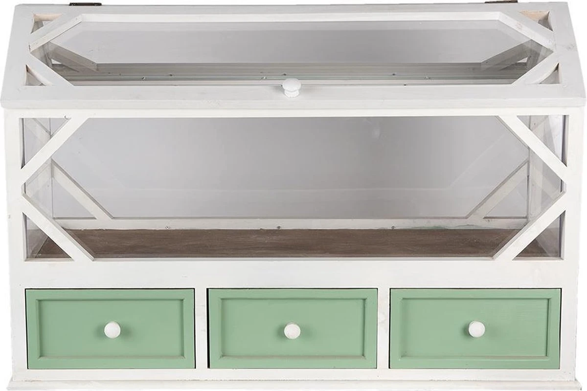 Clayre & Eef Decoratie Kweekkastje 76x33x51 Cm Wit Groen Hout Glas Rechthoek Kweekkas 3 Clayre & Eef Decoratie Kweekkastje 76x33x51 Cm Wit Groen Hout Glas Rechthoek Kweekkas