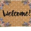 Clayre & Eef Deurmat 75x45 Cm Bruin Kokosvezel Pvc Rechthoek Bloemen Welcome Kokosmat Mat Schoonloopmat -Clayre & Eef 1200x800 78