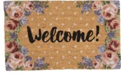 Clayre & Eef Deurmat 75x45 Cm Bruin Kokosvezel Pvc Rechthoek Bloemen Welcome Kokosmat Mat Schoonloopmat