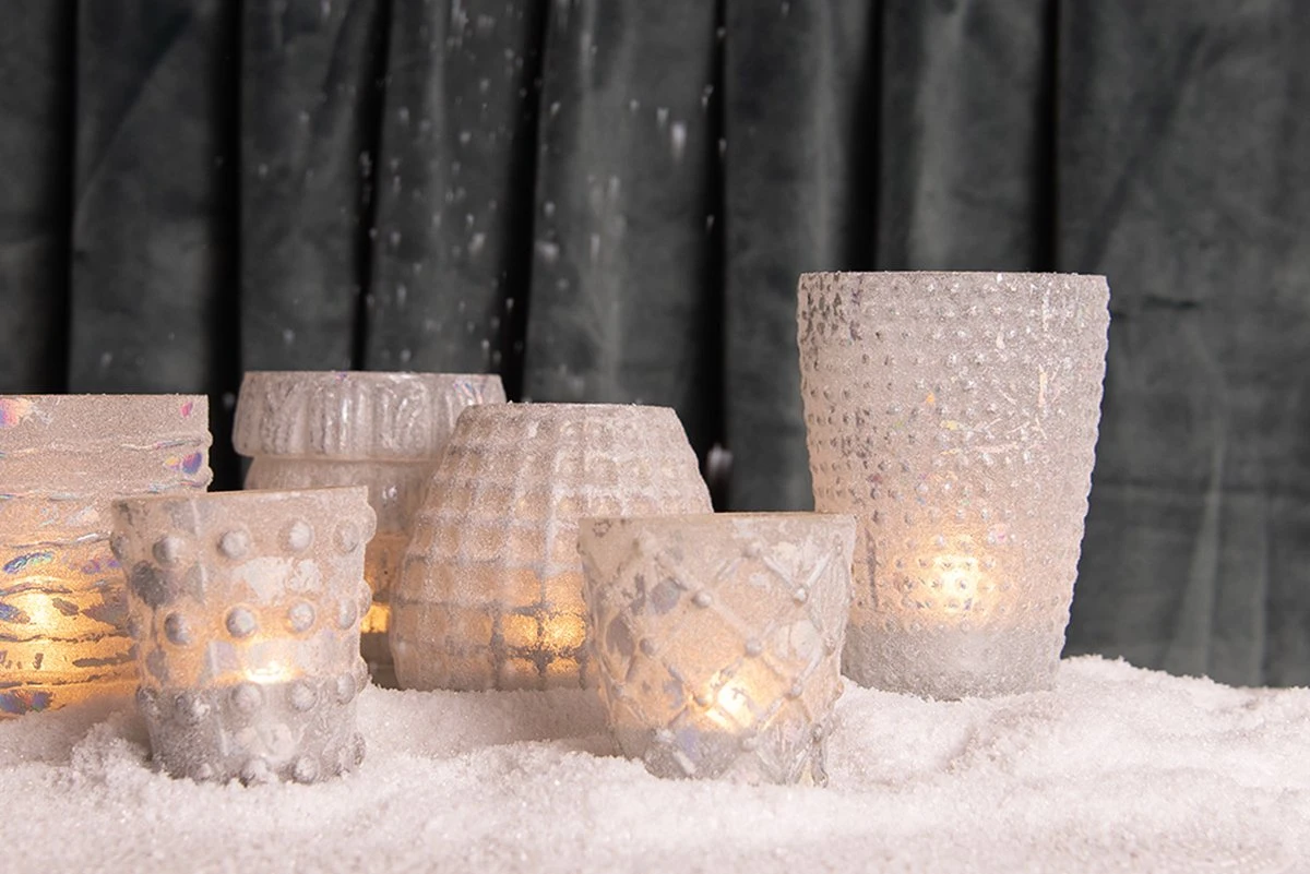 Clayre & Eef Theelichthouder Ø 10x10 Cm Wit Glas Rond Waxinelichthouder Windlichthouder 4 Clayre & Eef Theelichthouder Ø 10x10 Cm Wit Glas Rond Waxinelichthouder Windlichthouder - Afbeelding 2