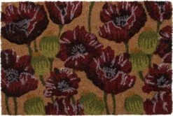 Clayre & Eef Deurmat 60x40 Cm Rood Kokosvezel Pvc Rechthoek Bloemen Kokosmat Mat Schoonloopmat
