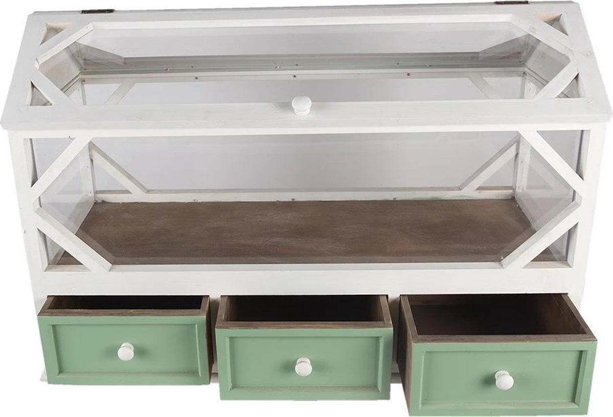 Clayre & Eef Decoratie Kweekkastje 76x33x51 Cm Wit Groen Hout Glas Rechthoek Kweekkas 5 Clayre & Eef Decoratie Kweekkastje 76x33x51 Cm Wit Groen Hout Glas Rechthoek Kweekkas - Afbeelding 3