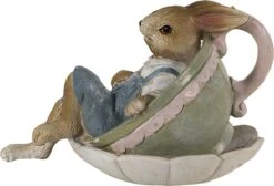 Clayre & Eef Beeld Konijn 11x8x7 Cm Bruin Groen Kunststof Woonaccessoires Paashaas Pasen