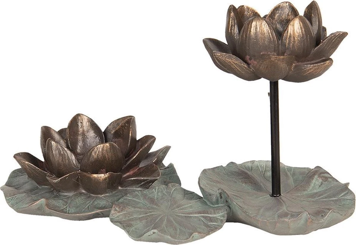 Clayre & Eef Theelichthouder Bloem 30x18x20 Cm Grijs Bruin Kunststof Waxinelichthouder Windlichthouder 4 Clayre & Eef Theelichthouder Bloem 30x18x20 Cm Grijs Bruin Kunststof Waxinelichthouder Windlichthouder - Afbeelding 2