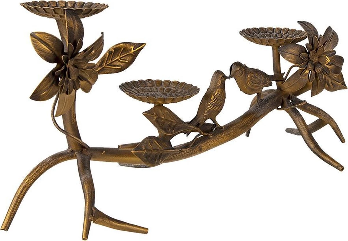 Clayre & Eef Kandelaar Vogels 50x25x21 Cm Koperkleurig Ijzer Bloemen Kaarsenstandaard Kaarsenhouder 4 Clayre & Eef Kandelaar Vogels 50x25x21 Cm Koperkleurig Ijzer Bloemen Kaarsenstandaard Kaarsenhouder - Afbeelding 2
