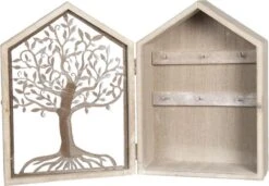 Clayre & Eef Sleutelkastje 18x6x25 Cm Bruin Hout Glas Rechthoek Boom Sleutelhouder Sleutelrekje -Clayre & Eef 1200x833 2