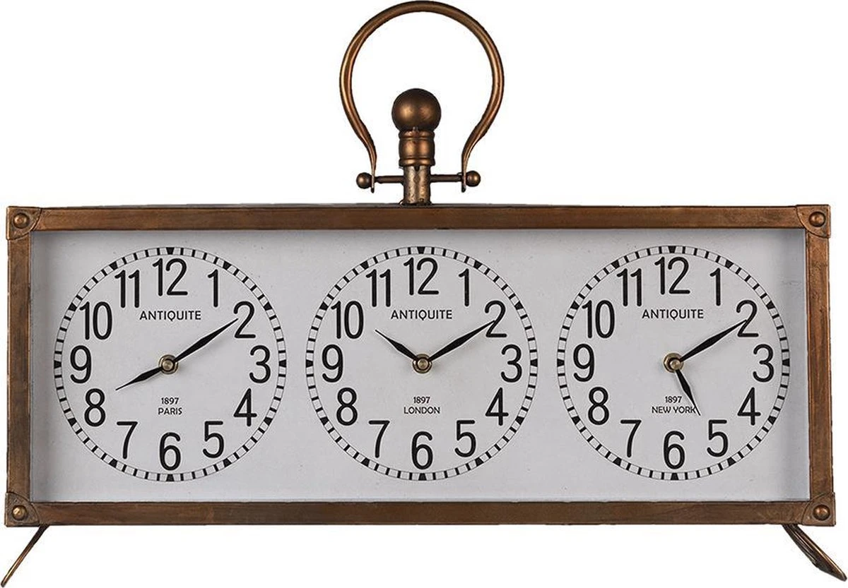 Clayre & Eef Tafelklok 56x45 Cm Koperkleurig Ijzer Glas Tafelklokken Binnen Staand Klokje Tafelklokje 3 Clayre & Eef Tafelklok 56x45 Cm Koperkleurig Ijzer Glas Tafelklokken Binnen Staand Klokje Tafelklokje
