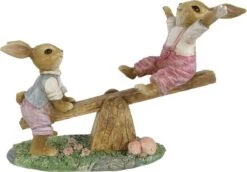 Clayre & Eef Beeld Konijn 13 Cm Bruin Polyresin Woonaccessoires Pasen Paashaas