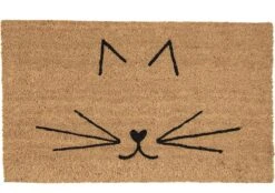 Clayre & Eef Deurmat 75x45 Cm Bruin Zwart Kokosvezel Pvc Rechthoek Kat Kokosmat Mat Schoonloopmat