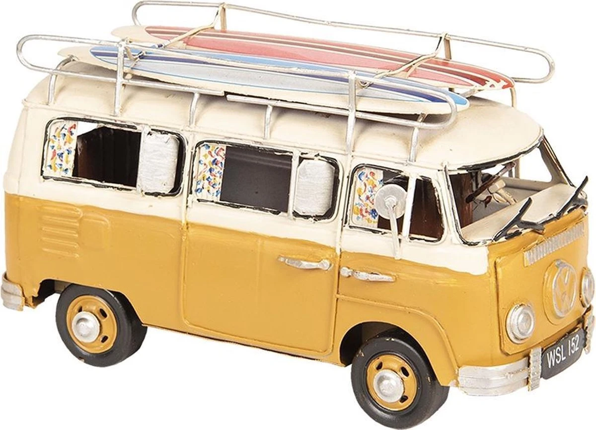 Clayre & Eef Modelauto Volkswagen Bus Licentie Camper 20x10x11 Cm Geel Metaal Miniatuur VW Bus Miniatuur Auto 3 Clayre & Eef Modelauto Volkswagen Bus Licentie Camper 20x10x11 Cm Geel Metaal Miniatuur VW Bus Miniatuur Auto