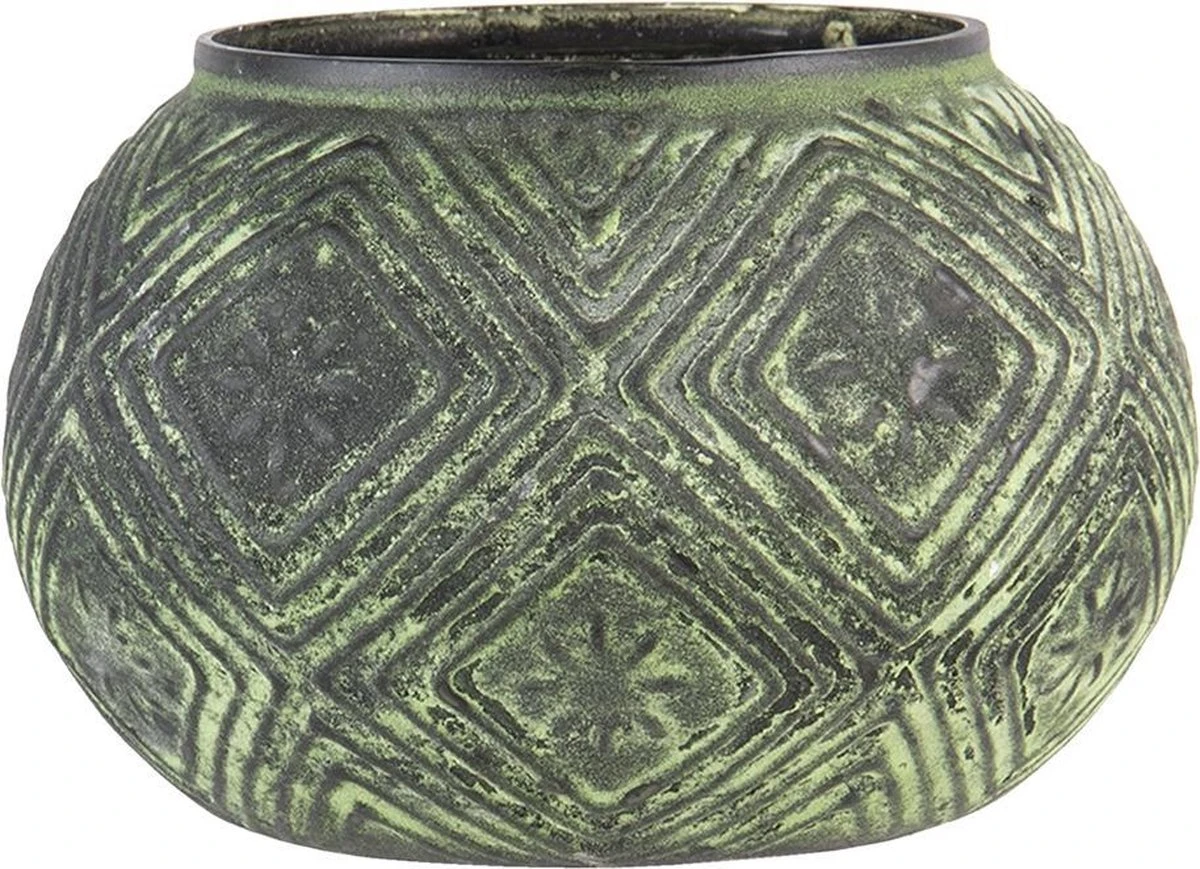 Clayre & Eef Theelichthouder Ø 12x9 Cm Groen Zwart Glas Rond Waxinelichthouder Windlichthouder 4 Clayre & Eef Theelichthouder Ø 12x9 Cm Groen Zwart Glas Rond Waxinelichthouder Windlichthouder - Afbeelding 2