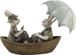 Clayre & Eef Beeld Konijn 14x10x12 Cm Groen Bruin Kunststof Woonaccessoires Paashaas Pasen