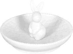 Clayre & Eef Schaaltje Konijn 13x13x9 Cm Wit Keramiek Sieradenhouder Juwelenhouder Presenteerschaal