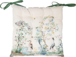 Clayre & Eef Stoelkussen Foam 40x40 Cm Beige Katoen Vierkant Tropisch Motief Zitkussen Tuinkussen Tuinstoelkussen