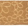 Clayre & Eef Deurmat 60x40 Cm Bruin Kokosvezel Pvc Rechthoek Bloemen Kokosmat Mat Schoonloopmat