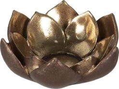 Clayre & Eef Theelichthouder Bloem 12x11x5 Cm Goudkleurig Kunststof Waxinelichthouder Windlichthouder