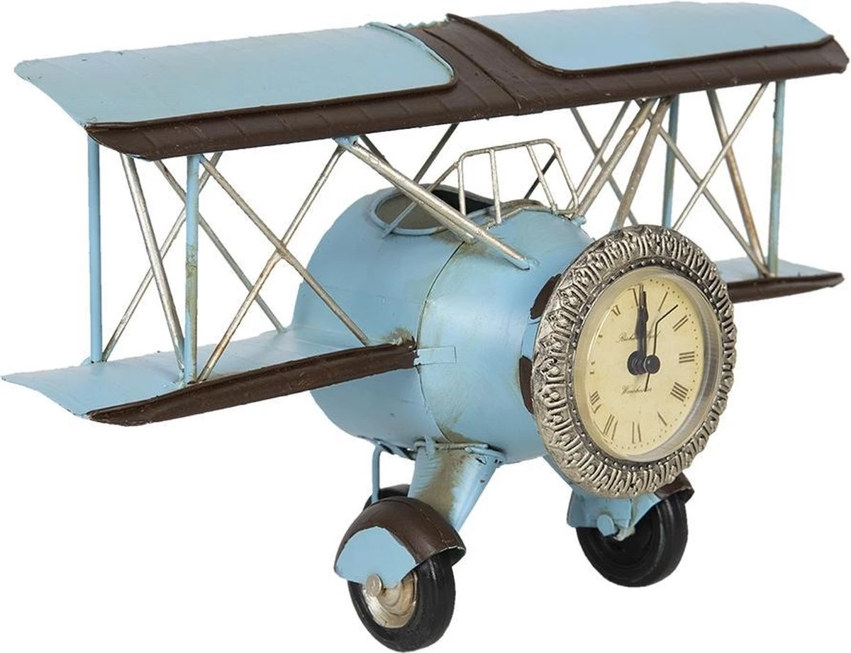Clayre & Eef Tafelklok 30*14*18 Cm / 1xAAA Blauw Ijzer Rond Vliegtuig Tafelklokken Binnen Staand Klokje Tafelklokje 4 Clayre & Eef Tafelklok 30*14*18 Cm / 1xAAA Blauw Ijzer Rond Vliegtuig Tafelklokken Binnen Staand Klokje Tafelklokje - Afbeelding 2