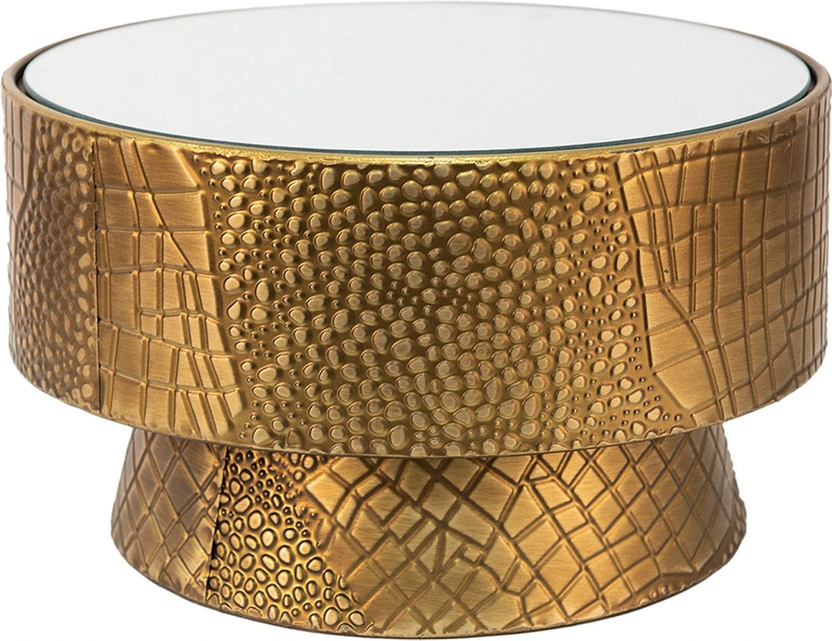 Clayre & Eef Plantentafel Met Spiegel Ø 28x16 Cm Goudkleurig Metaal Rond Bijzettafel 3 Clayre & Eef Plantentafel Met Spiegel Ø 28x16 Cm Goudkleurig Metaal Rond Bijzettafel