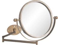 Clayre & Eef Spiegel 37x32 Cm Koperkleurig Ijzer Hout Rond Grote Spiegel Wand Spiegel Muur Spiegel