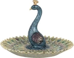 Clayre & Eef Beeld Pauw Ø 16x11 Cm Blauw Kunststof Woonaccessoires Beeld Decoratie Decoratieve Accessoires