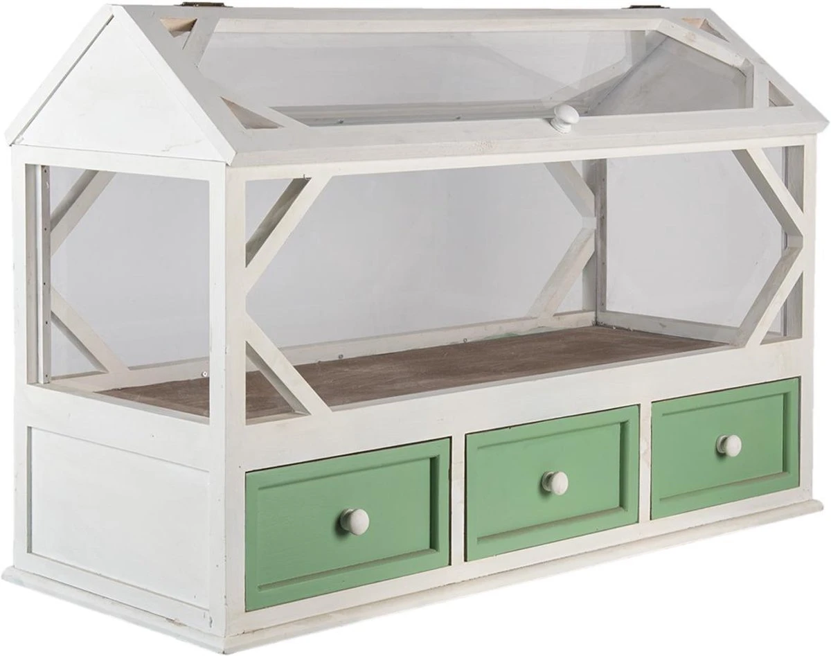 Clayre & Eef Decoratie Kweekkastje 76x33x51 Cm Wit Groen Hout Glas Rechthoek Kweekkas 8 Clayre & Eef Decoratie Kweekkastje 76x33x51 Cm Wit Groen Hout Glas Rechthoek Kweekkas - Afbeelding 6