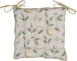 Clayre & Eef Stoelkussen Foam 40x40x4 Cm Beige Geel Katoen Vierkant Citroen Zitkussen Tuinkussen Tuinstoelkussen