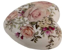 Clayre & Eef Decoratie Hart 11x11x4 Cm Wit Roze Keramiek Hartvormig Bloemen Decoratief Figuur Decoratieve Accessoires Woonaccessoires -Clayre & Eef 1200x966