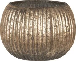 Clayre & Eef Glazen Theelichthouder Ø 12*9 Cm Goudkleurig Glas Rond Waxinelichthouder Windlichthouder