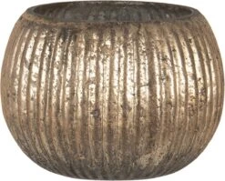 Clayre & Eef Glazen Theelichthouder Ø 12*9 Cm Goudkleurig Glas Rond Waxinelichthouder Windlichthouder -Clayre & Eef 1200x968 1