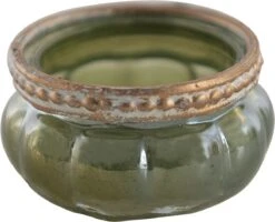 Clayre & Eef Theelichthouder Ø 6x4 Cm Groen Goudkleurig Glas Metaal Rond Waxinelichthouder Windlichthouder