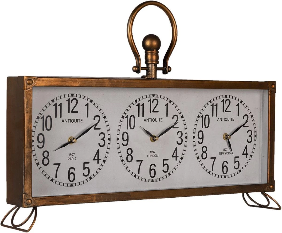 Clayre & Eef Tafelklok 56x45 Cm Koperkleurig Ijzer Glas Tafelklokken Binnen Staand Klokje Tafelklokje 6 Clayre & Eef Tafelklok 56x45 Cm Koperkleurig Ijzer Glas Tafelklokken Binnen Staand Klokje Tafelklokje - Afbeelding 4
