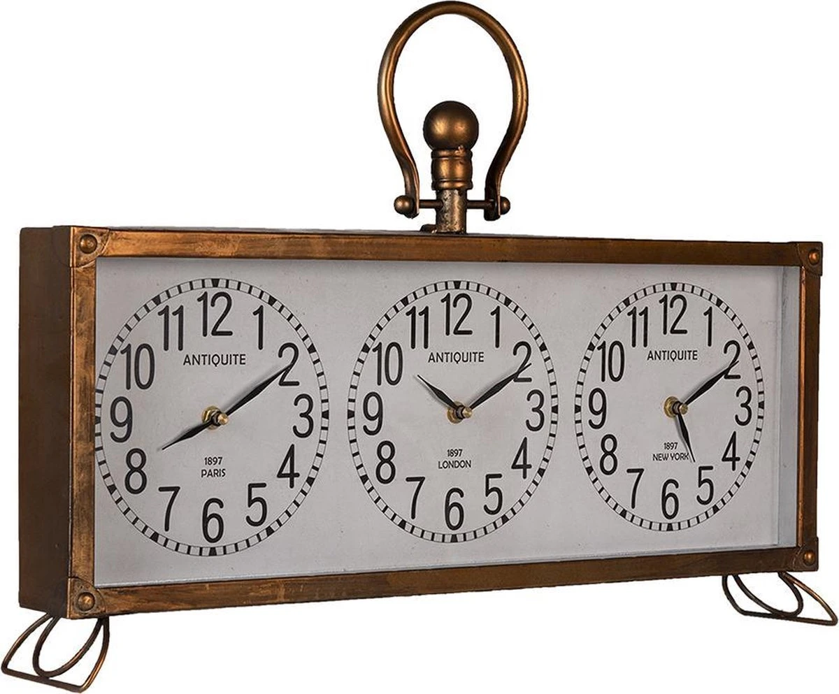 Clayre & Eef Tafelklok 56x45 Cm Koperkleurig Ijzer Glas Tafelklokken Binnen Staand Klokje Tafelklokje 4 Clayre & Eef Tafelklok 56x45 Cm Koperkleurig Ijzer Glas Tafelklokken Binnen Staand Klokje Tafelklokje - Afbeelding 2
