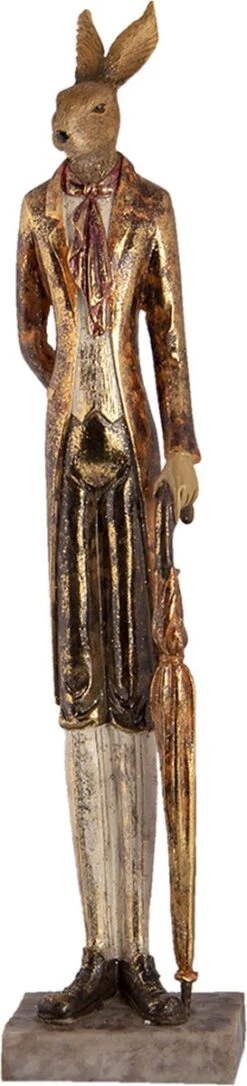 Clayre & Eef Beeld Konijn 11x9x51 Cm Goudkleurig Kunststof Woonaccessoires Paashaas Pasen