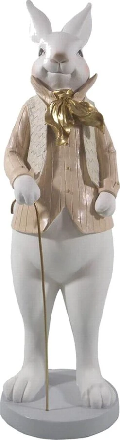 Clayre & Eef Beeld Konijn 17x15x53 Cm Wit Goudkleurig Polyresin Woonaccessoires Pasen Paashaas -Clayre & Eef 329x1200 1
