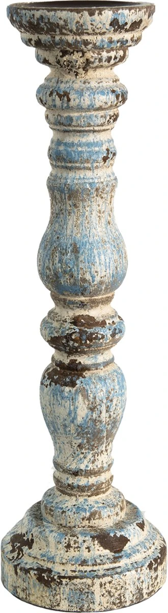 Clayre & Eef Kandelaar Ø 12x40 Cm Beige Blauw Hout Rond Kaarsenstandaard Kaarsenhouder 4 Clayre & Eef Kandelaar Ø 12x40 Cm Beige Blauw Hout Rond Kaarsenstandaard Kaarsenhouder - Afbeelding 2