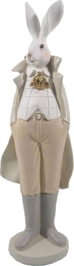 Clayre & Eef Beeld Konijn 11x10x37 Cm Wit Geel Polyresin Woonaccessoires Pasen Paashaas -Clayre & Eef 337x1200