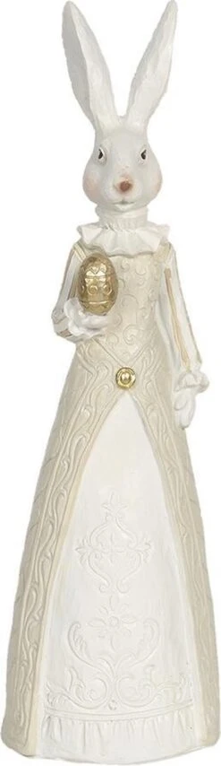 Clayre & Eef Beeld Konijn 9x9x30 Cm Wit Beige Polyresin Woonaccessoires Pasen Paashaas