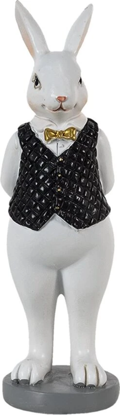 Clayre & Eef Beeld Konijn 5x5x15 Cm Zwart Wit Kunststof Woonaccessoires Paashaas Pasen
