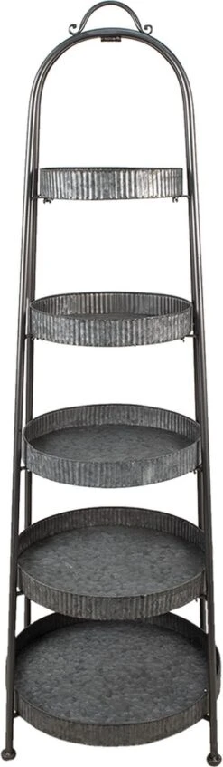 Clayre & Eef Etagère 5 Laags 48x48x150 Cm Grijs Ijzer Rond Opberg Rek Rek
