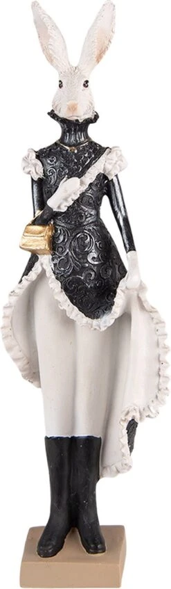 Clayre & Eef Beeld Konijn 10x8x33 Cm Zwart Wit Kunststof Woonaccessoires Beeld Decoratie Decoratieve Accessoires