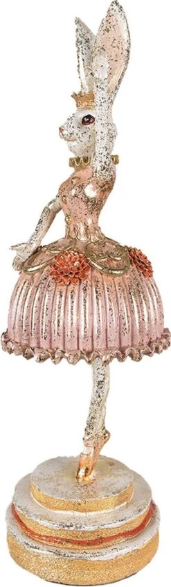 Clayre & Eef Beeld Konijn 11x11x35 Cm Roze Beige Kunststof Woonaccessoires Paashaas Pasen -Clayre & Eef 351x1200